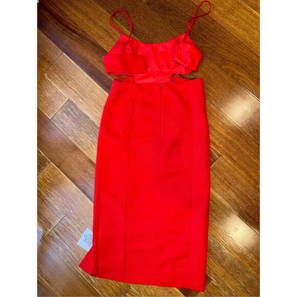 ASOS DESIGN Midi Structured Dress with Cut Out Side Detail and Slit Sz UK 10, US - Picture 8 of 11